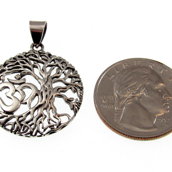 Handcrafted Solid 925 Sterling Silver Tree of Life Om Aum Pendant - Picture 5 of 8